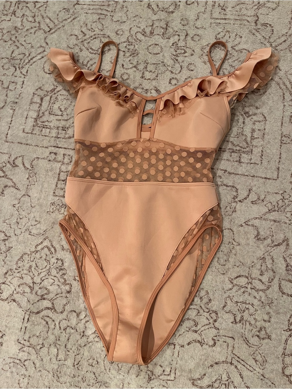 ASOS Swim Ruffle One-Piece Swimsuit with Polka Dot Mesh Size 6